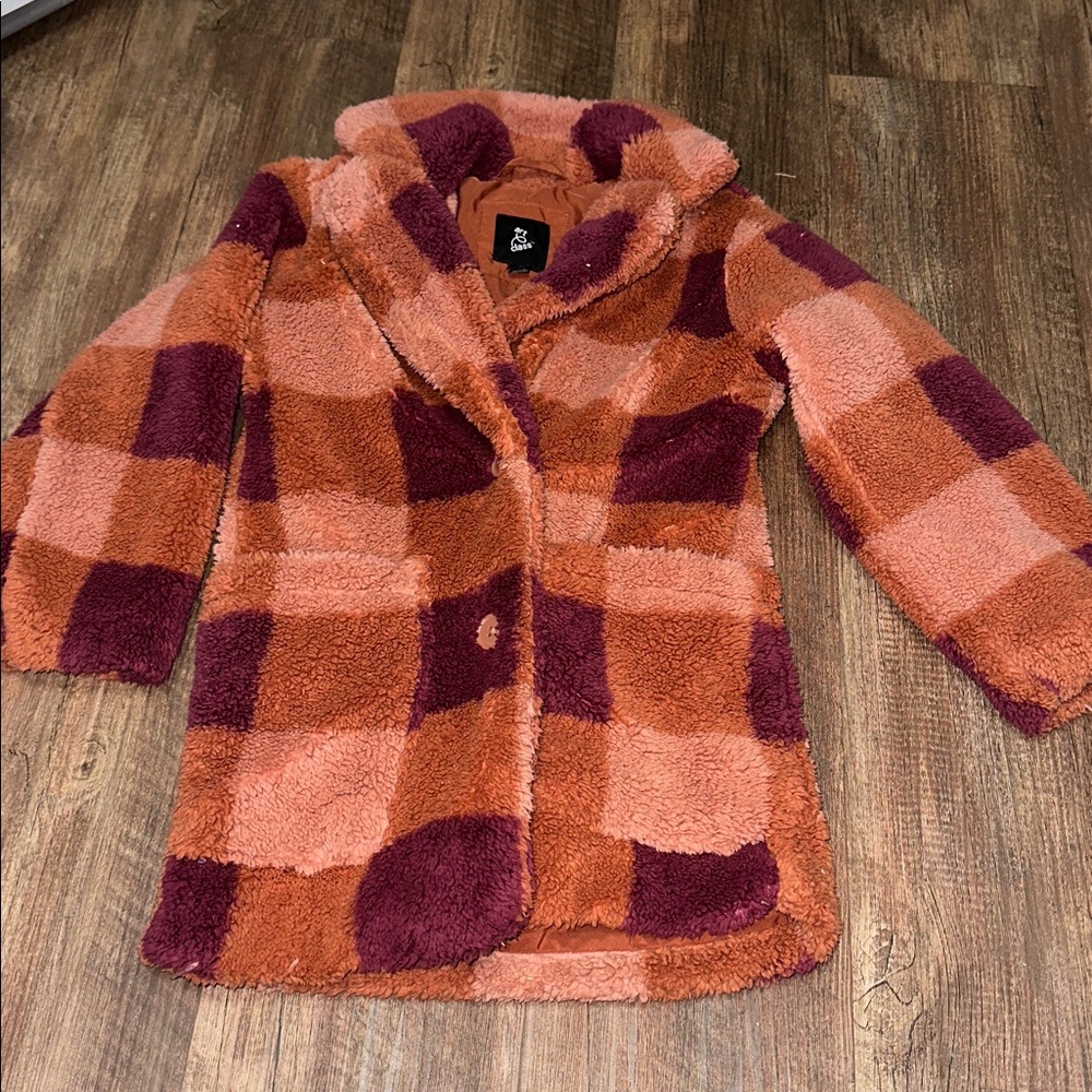 Girls Sherpa Faux Fur Plaid Jacket XS 4/5 
Art Class